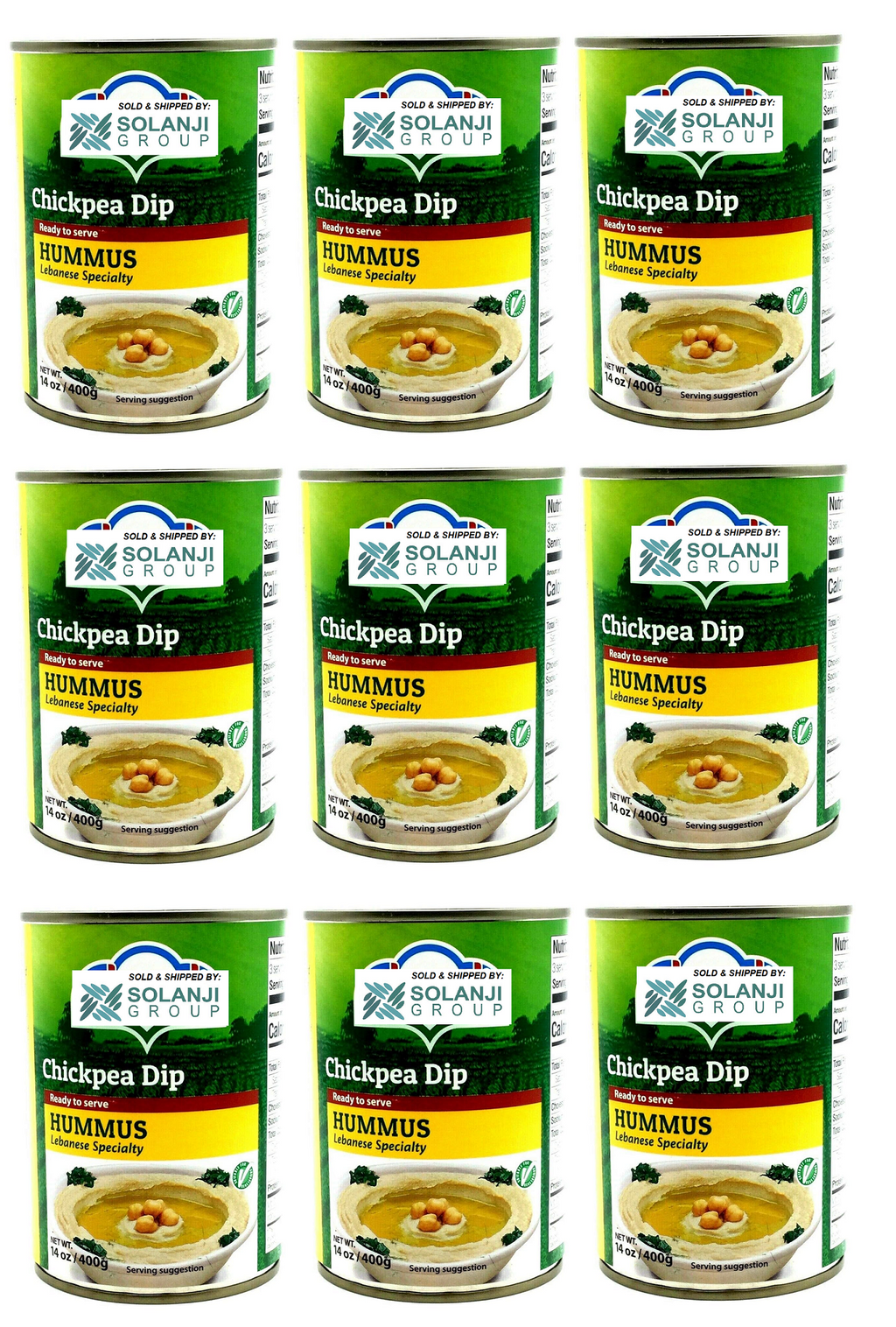 Hummus Chickpea with Tahini Dip 9 Cans 14oz. 400g each.