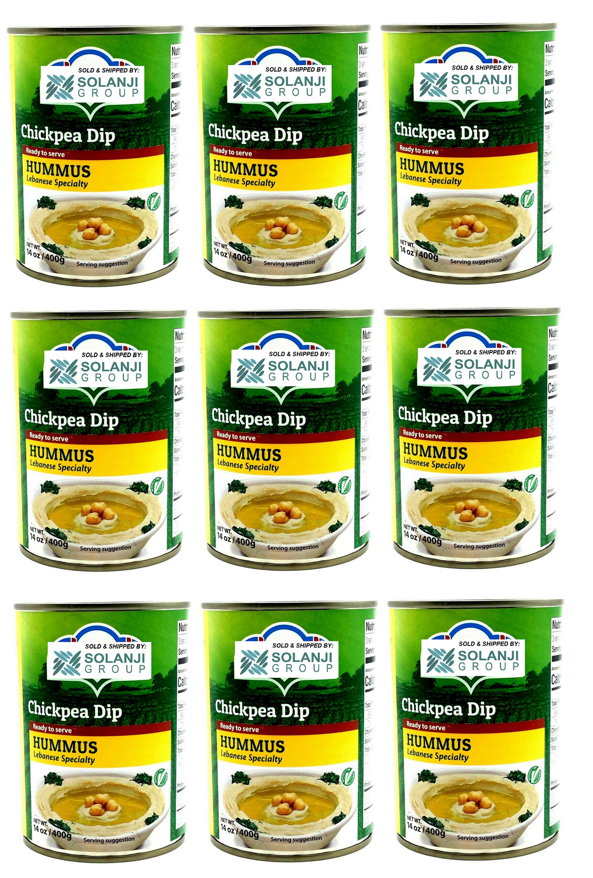 Hummus Chickpea with Tahini Dip 9 Cans 14oz. 400g each.
