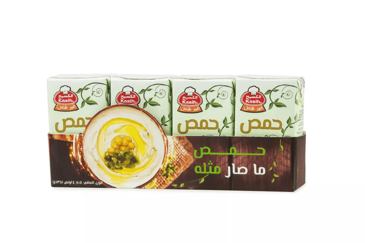 Hummus Kasih with Tahini Ready To Eat Mini Size 1 x 4 Mini Packets 135g/5oz each Mini Packet - حمص الكسيح بالطعمة الجديدة، جاهز للأكل