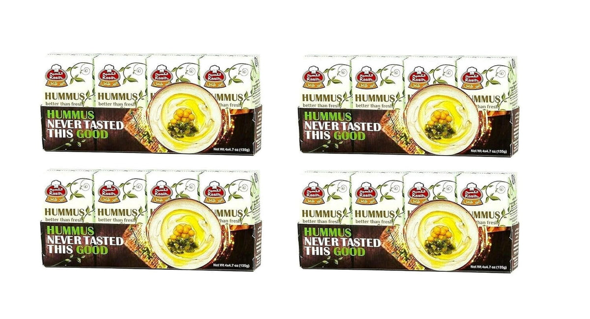 Hummus Kasih with Tahini Ready To Eat Mini Size 4 x 4 Mini Packets 135g/5oz each Mini Packet - حمص الكسيح بالطعمة الجديدة، جاهز للأكل