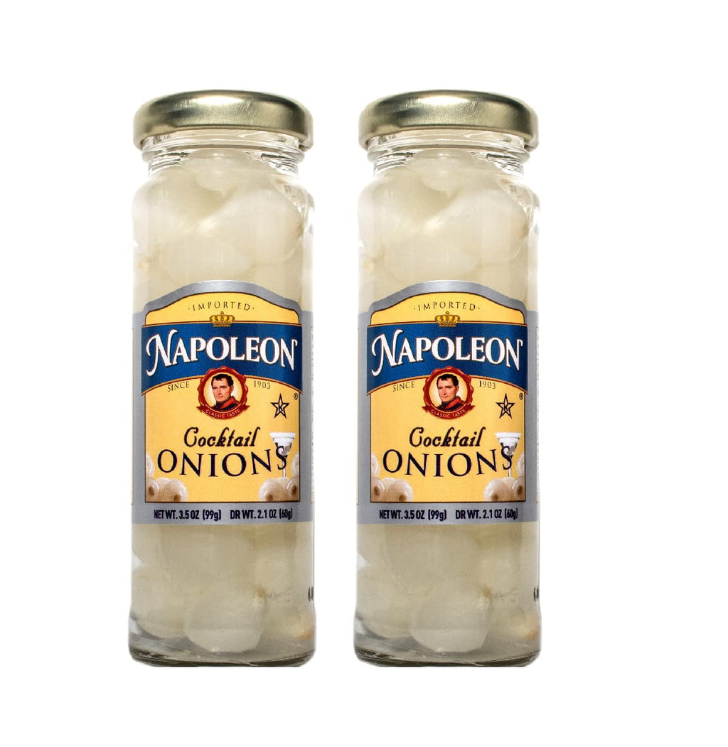 Imported Cocktail Onions Two (2) Small Glass Jars NT. WT. 3.2 oz. DR. NT.WT. 2.1 oz.