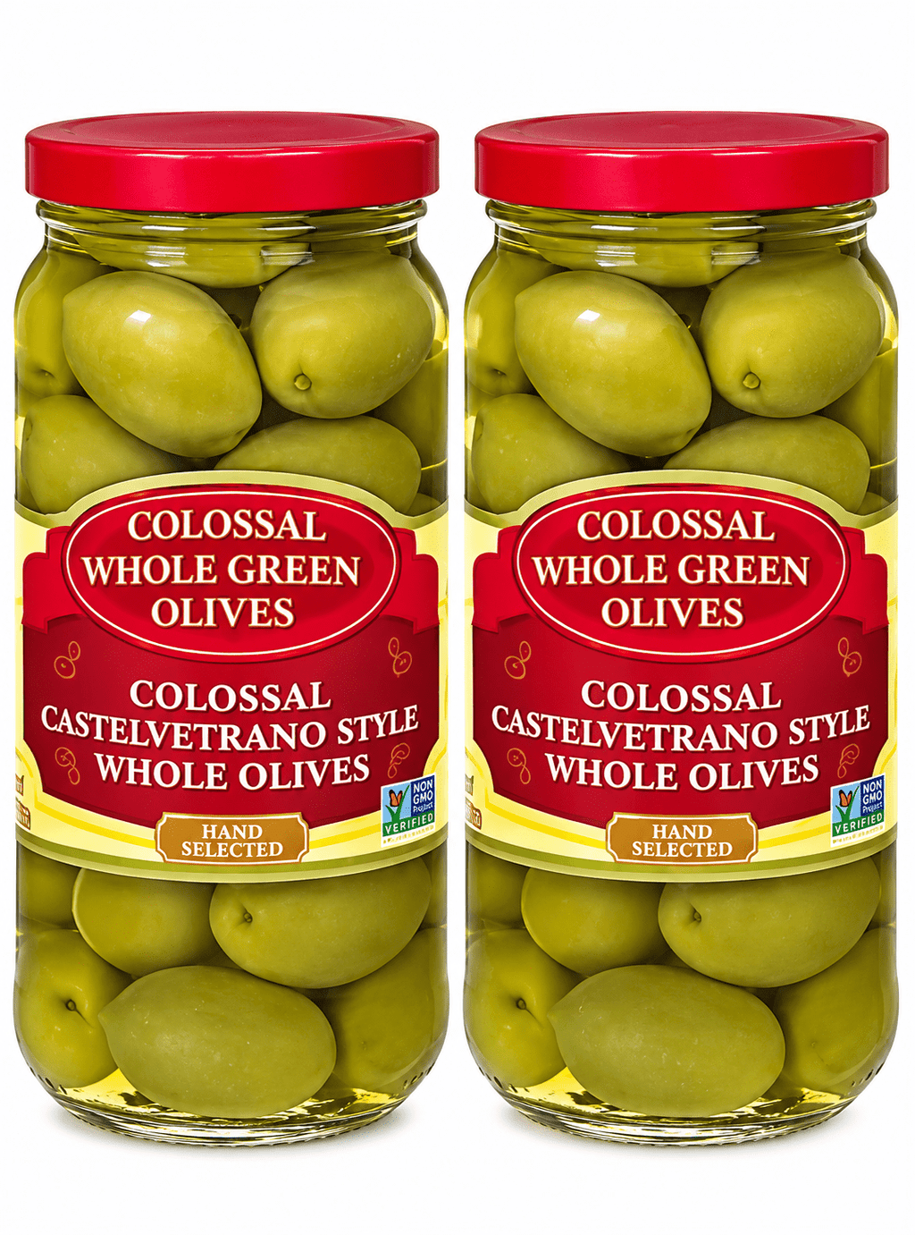 Italian Colossal Castelvetrano Style Whole Olives - 2 Glass Jars N.W. 10oz-283g