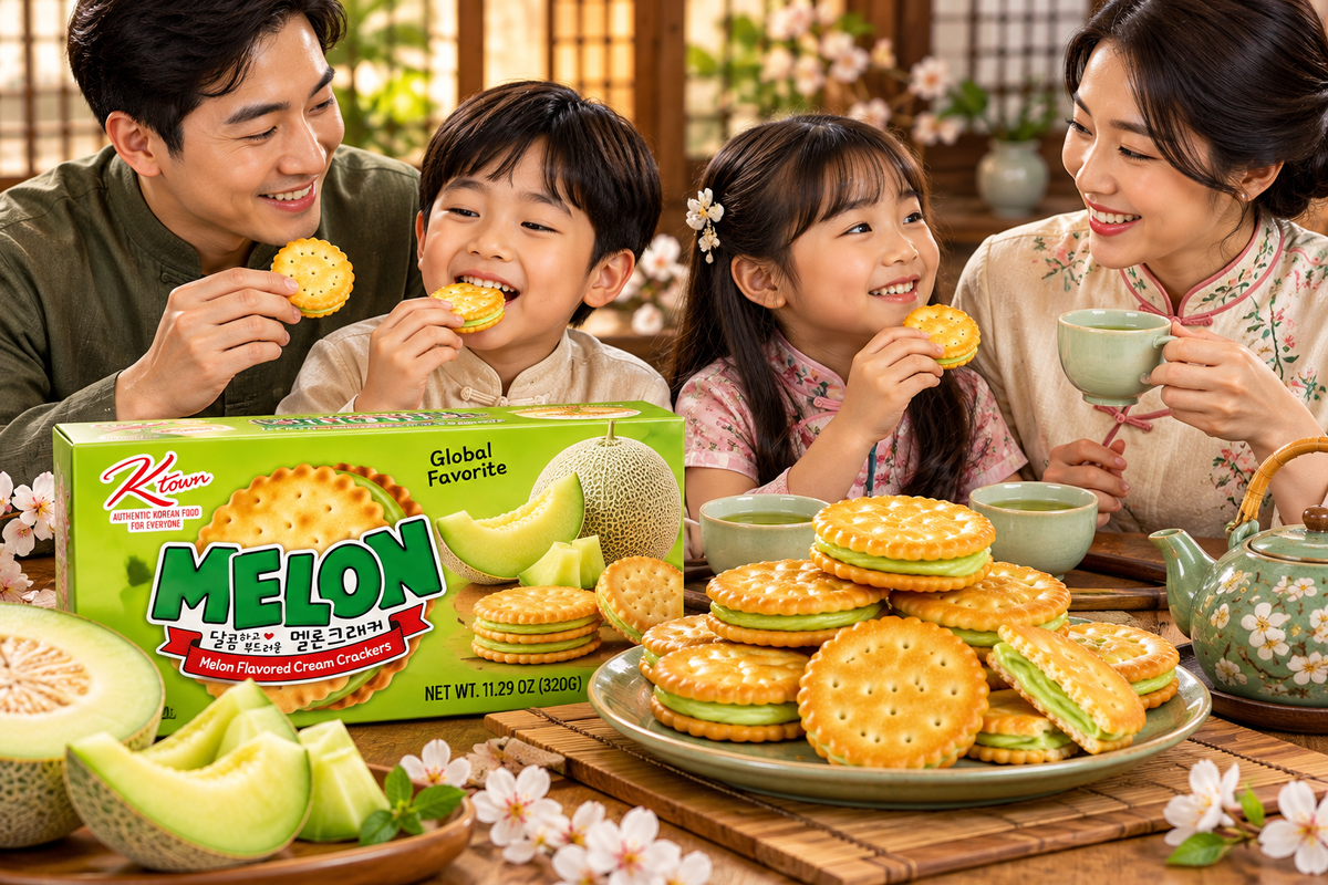 Creamy & Fruits MELONI Sweet Melon Cream Crackers 1 Pack 11.29 Oz. 320g.