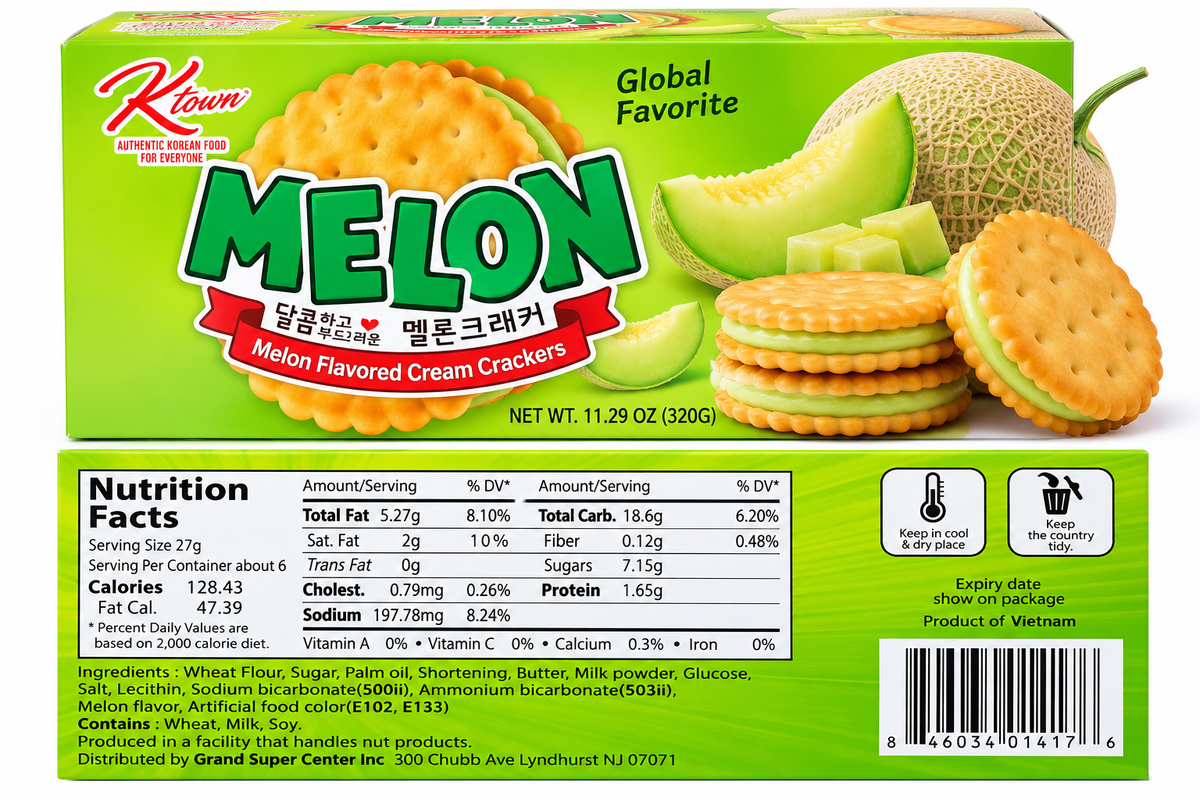 Creamy & Fruits MELONI Sweet Melon Cream Crackers 1 Pack 11.29 Oz. 320g.