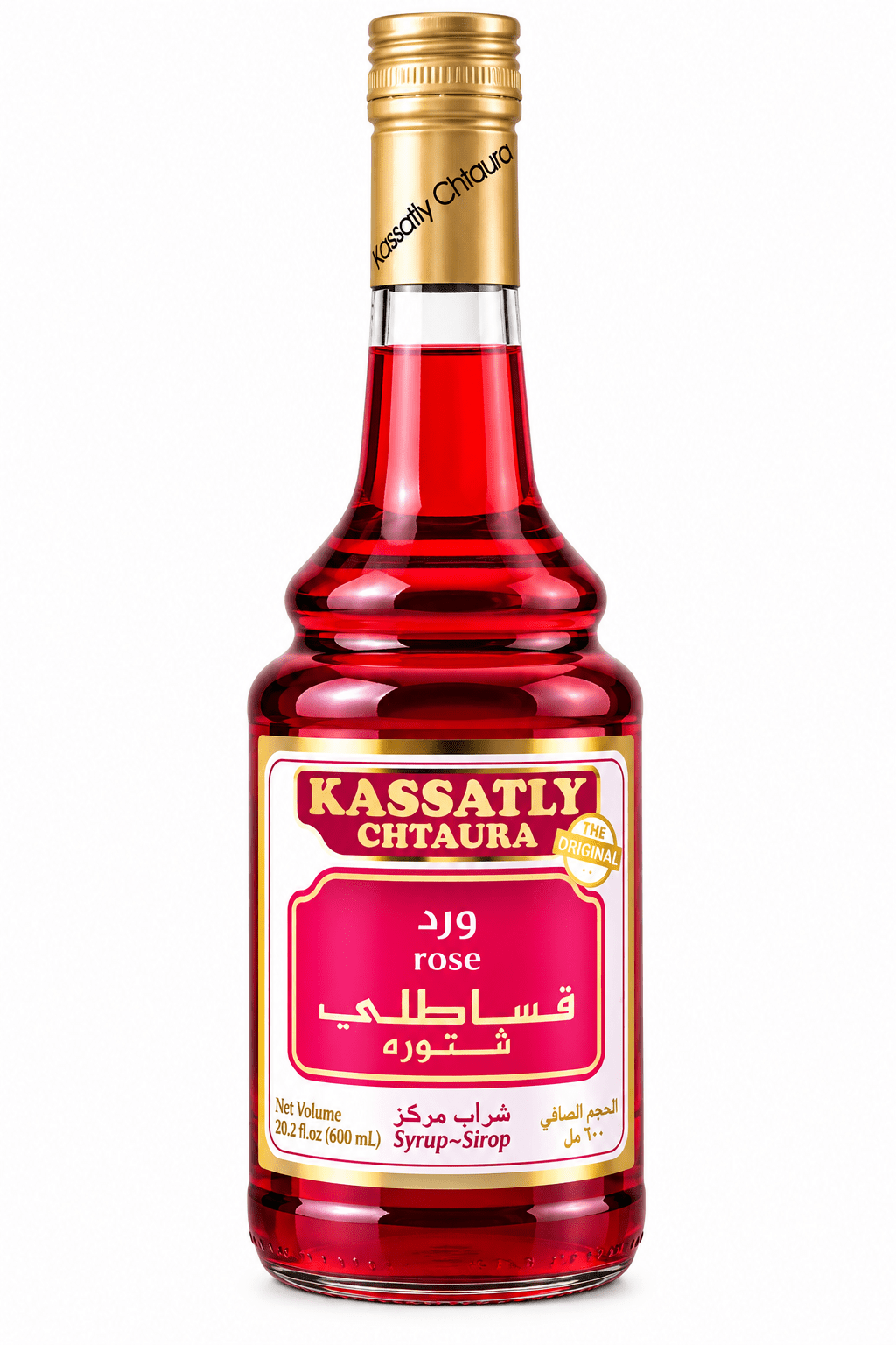 Kassatly Chtaura Original Lebanese Rose Syrup, Traditional Middle Eastern Drink Concentrate, 20.2 fl oz (600 mL) Glass BottlesPack of 1