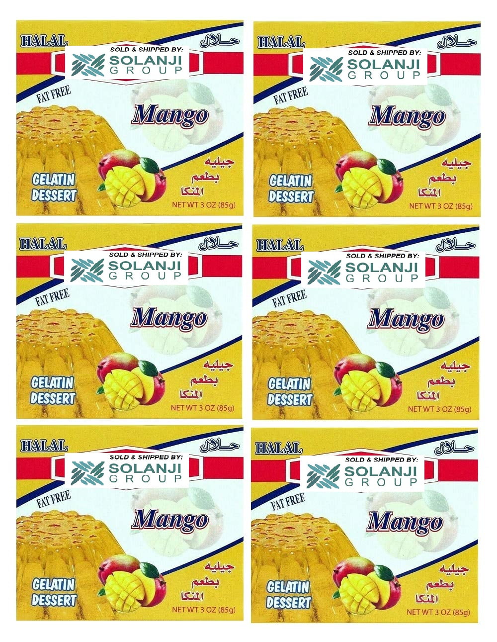 Mango Halal Gelatin Dessert Jell-O 3.oz each - Pack of 6 - جيليه المانجو حلال