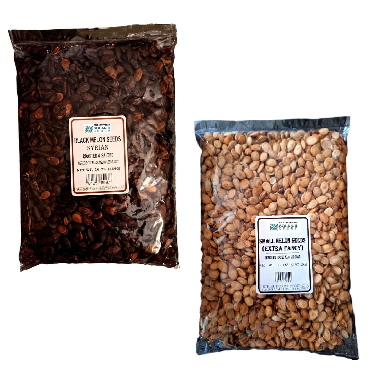 Melon Seeds Black and Extra Fancy Roasted and Salted Combo - Two Bags 16/14oz.