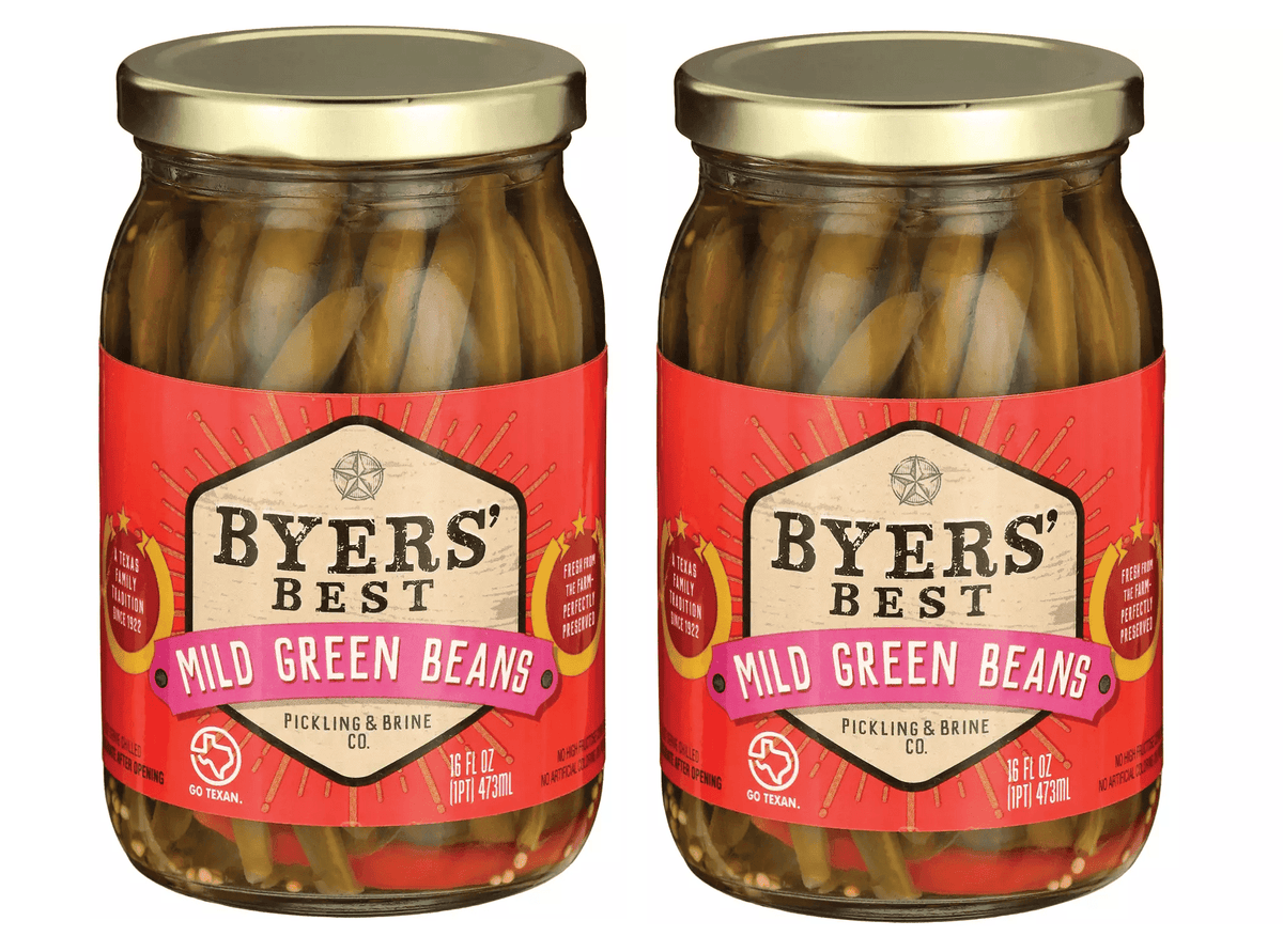 Mild Pickled Green Beans with Garlic and Spices - Two (2) 16oz (454g) Glass Jars