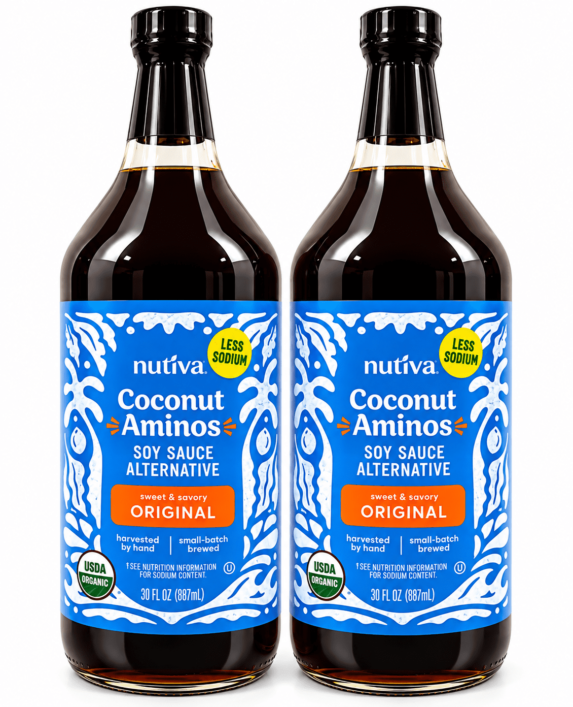 Organic Coconut Aminos Seasoning Sauce & Marinade, 2 Glass Bottles, 32 fl oz (887 mL) Each