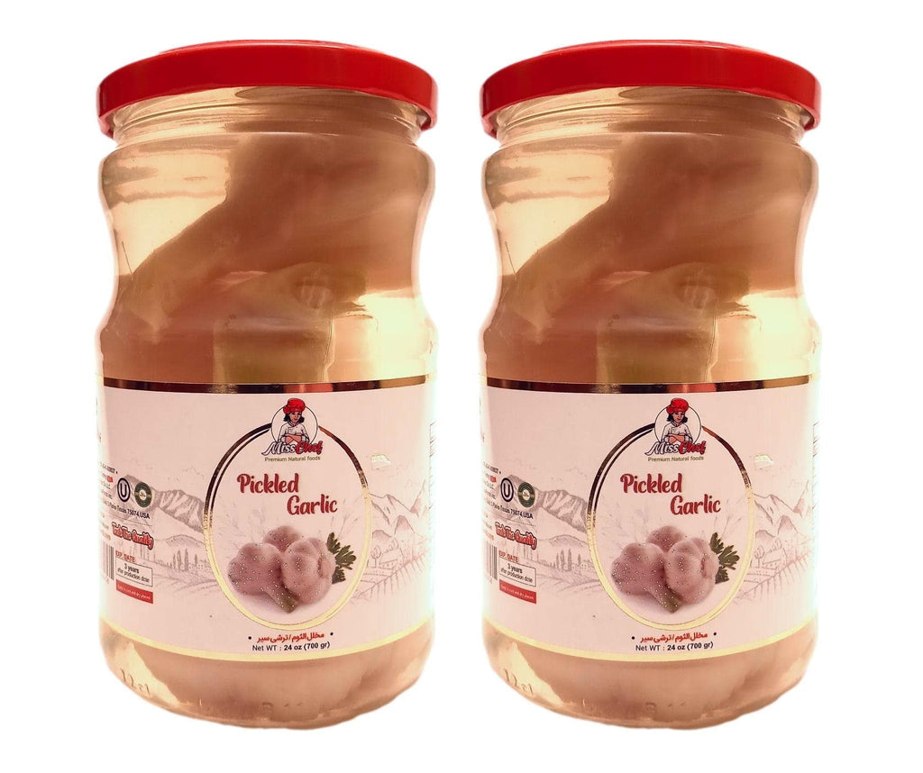 Pickled Garlic Whole in Brine, Crispy and Fresh, Two (2) Glass Jars 24oz (700g)