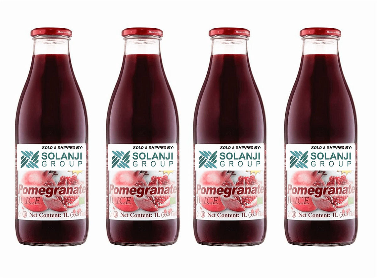 Pomegranate Juice Net 33.8 fl.oz (1 Ltr.) - Four (4) Glass Bottles - High in Antioxidants