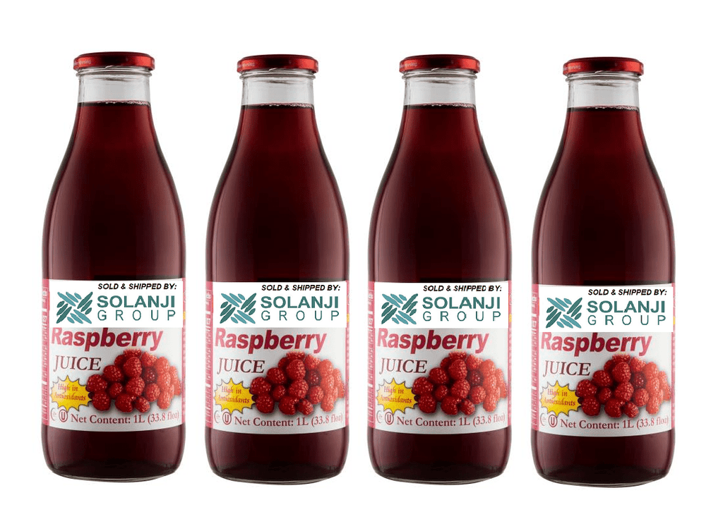 Raspberry Juice Net 33.8 fl.oz (1 Ltr.) - Four (4) Glass Bottles - High in Antioxidants
