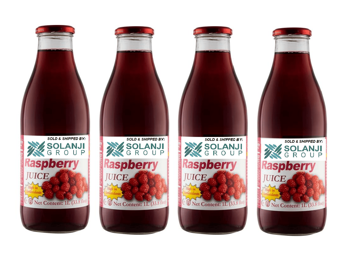 Raspberry Juice Net 33.8 fl.oz (1 Ltr.) - Four (4) Glass Bottles - High in Antioxidants