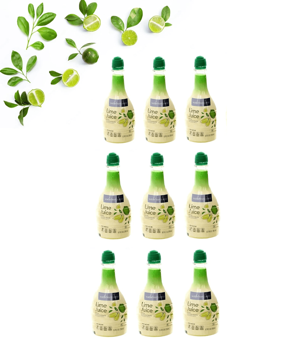 Sicilian Lime Juice with Essential Lime Oil in Squeeze Bottles, Nine (9) Bottles 6.76 Fl.Oz. (200mL.)