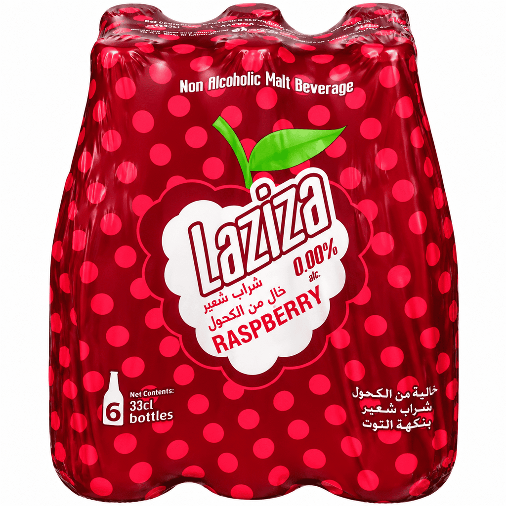 Laziza Raspberry Flavor Malt Beverage Carbonated 6-Pack 11 fl oz (330ml) Glass Bottles