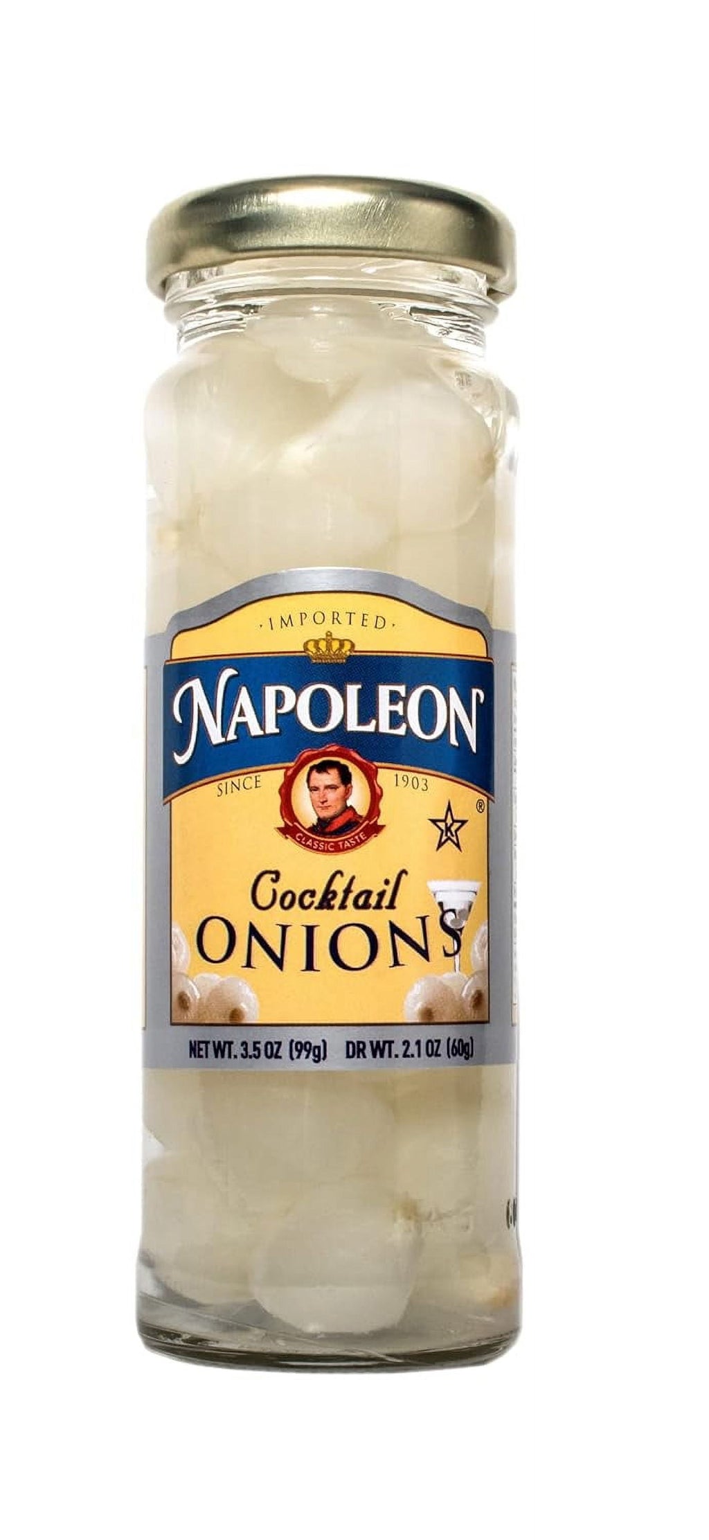 Imported Cocktail Onions Two (2) Small Glass Jars NT. WT. 3.2 oz. DR. NT.WT. 2.1 oz.