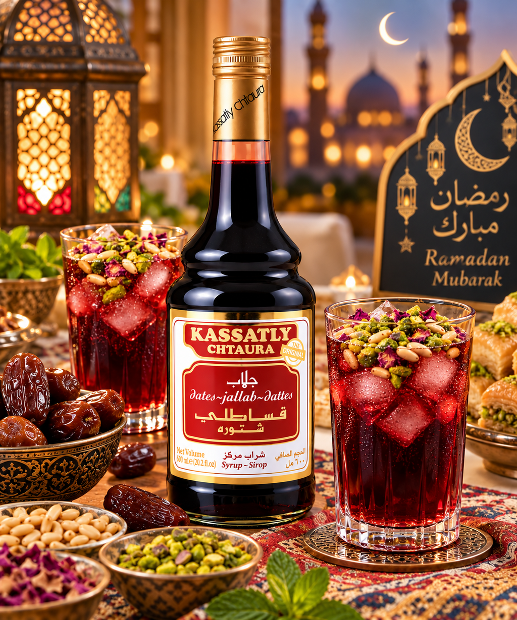 Kassatly Chtaura Traditional Lebanese Jallab Syrup – Middle Eastern Drink Concentrate, 20 fl oz Glass Bottle, 1 Pack