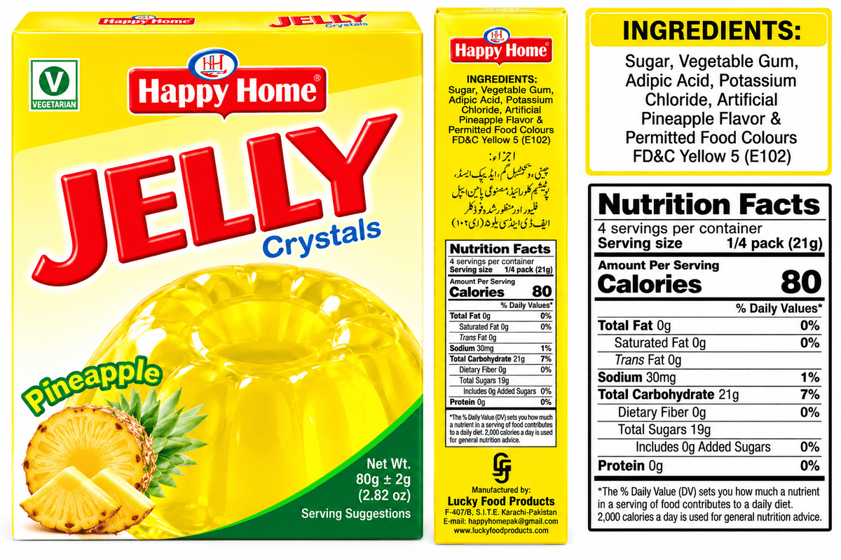 Happy Home Pineapple Halal Jelly Crystals, 80 g Boxes, 6-Pack