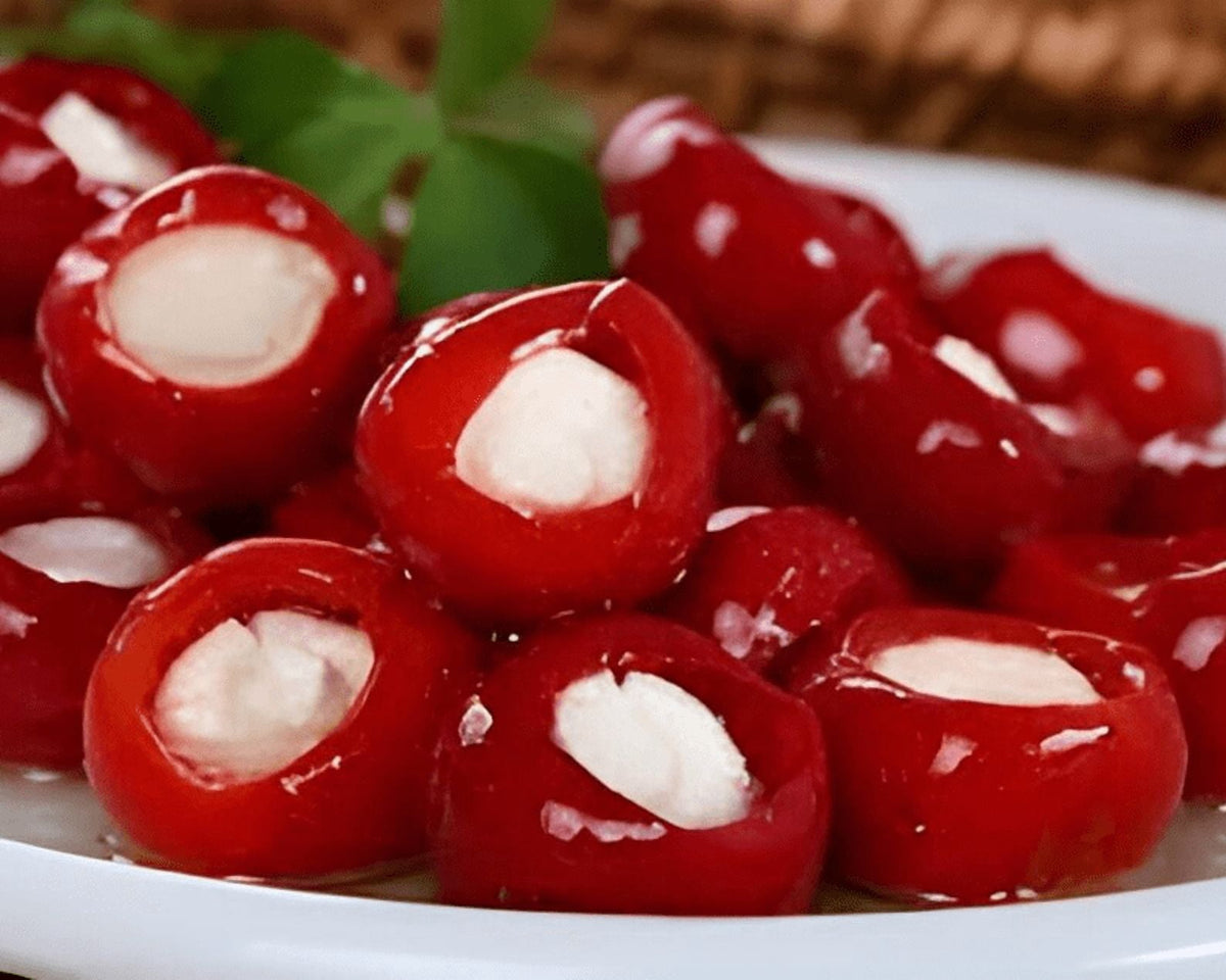 Cherry Red Peppers Stuffed with Cheese- - 2 Glass Jars Net Wt. 33.9oz. (960g)