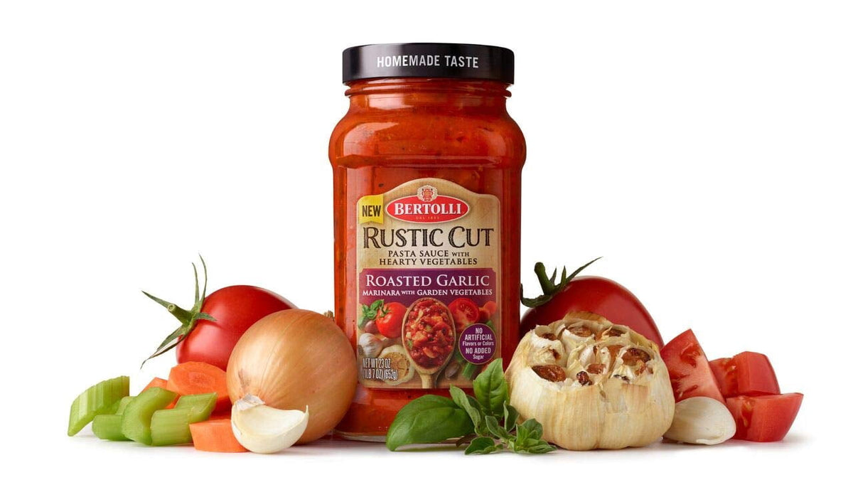 Bertolli Rustic Cut Pasta Sauce Roasted Garlic with Hearty Vegetables 2 Glass Jars 23oz/652g each
