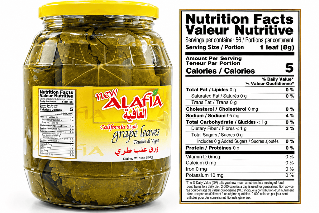Grape Leaves, Al Afia California Style, DR. WT.16 oz (454g) Pack of 2 Glass Jars
