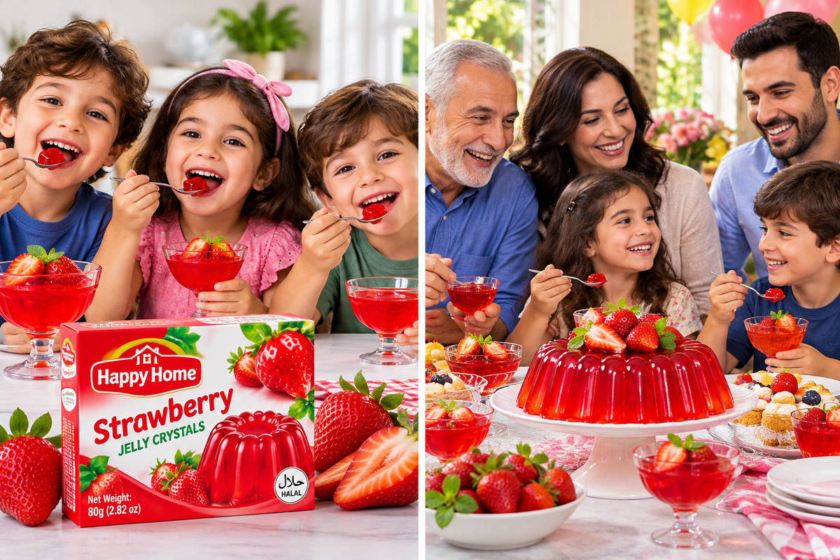 Happy Home Strawberry Halal Jelly Crystals, 80 g Boxes, 6-Pack