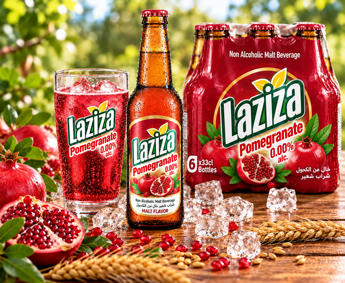 Laziza Pomegranate Flavor Non-Alcoholic Malt Beverage – 6 Pack, 11.2 fl oz (330 mL) Glass Bottles