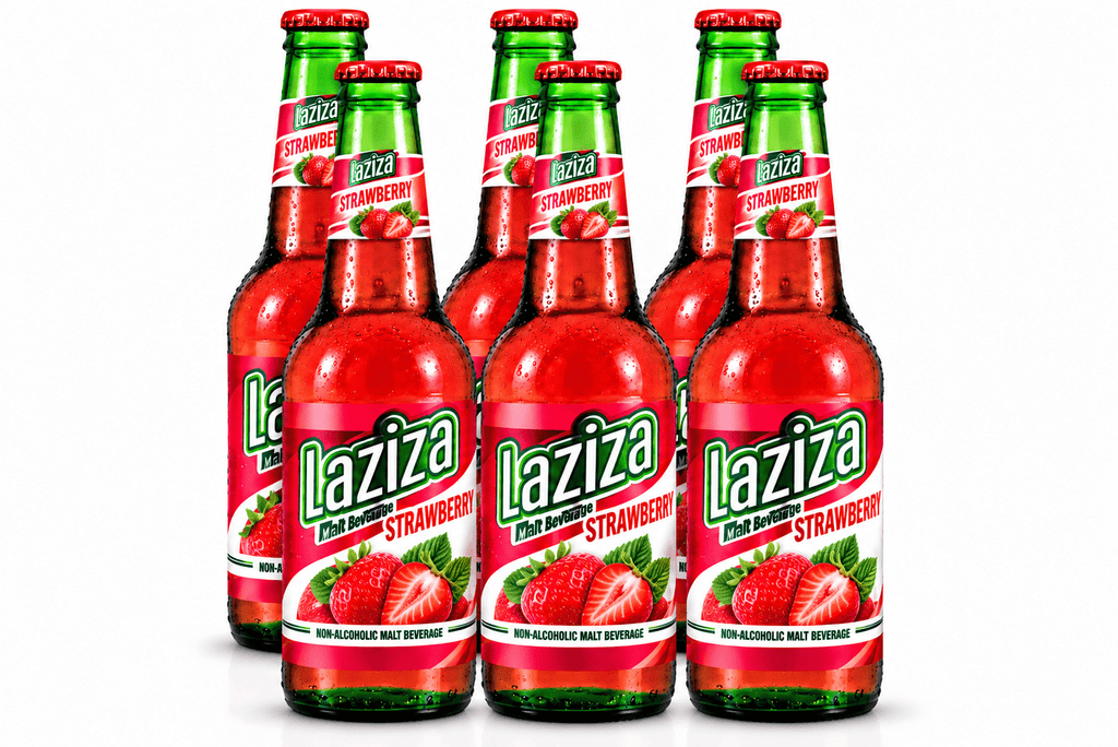 Laziza Strawberry Flavor Malt Beverage, One 6-Pack 11.2 Fl. oz. (330ml) Glass Bottles