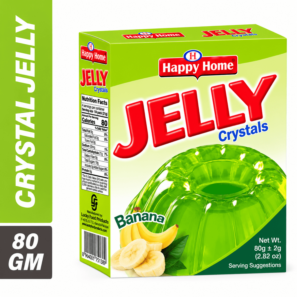 Happy Home Banana Halal Jelly Crystals, 80 g Boxes, 6-Pack