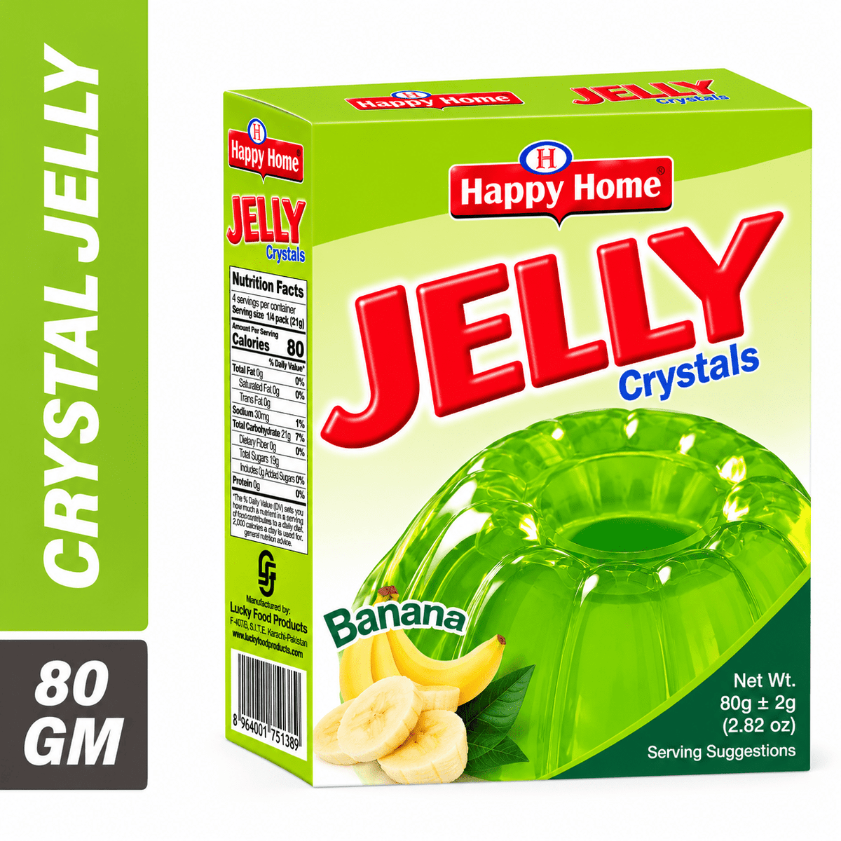 Happy Home Banana Halal Jelly Crystals, 80 g Boxes, 6-Pack