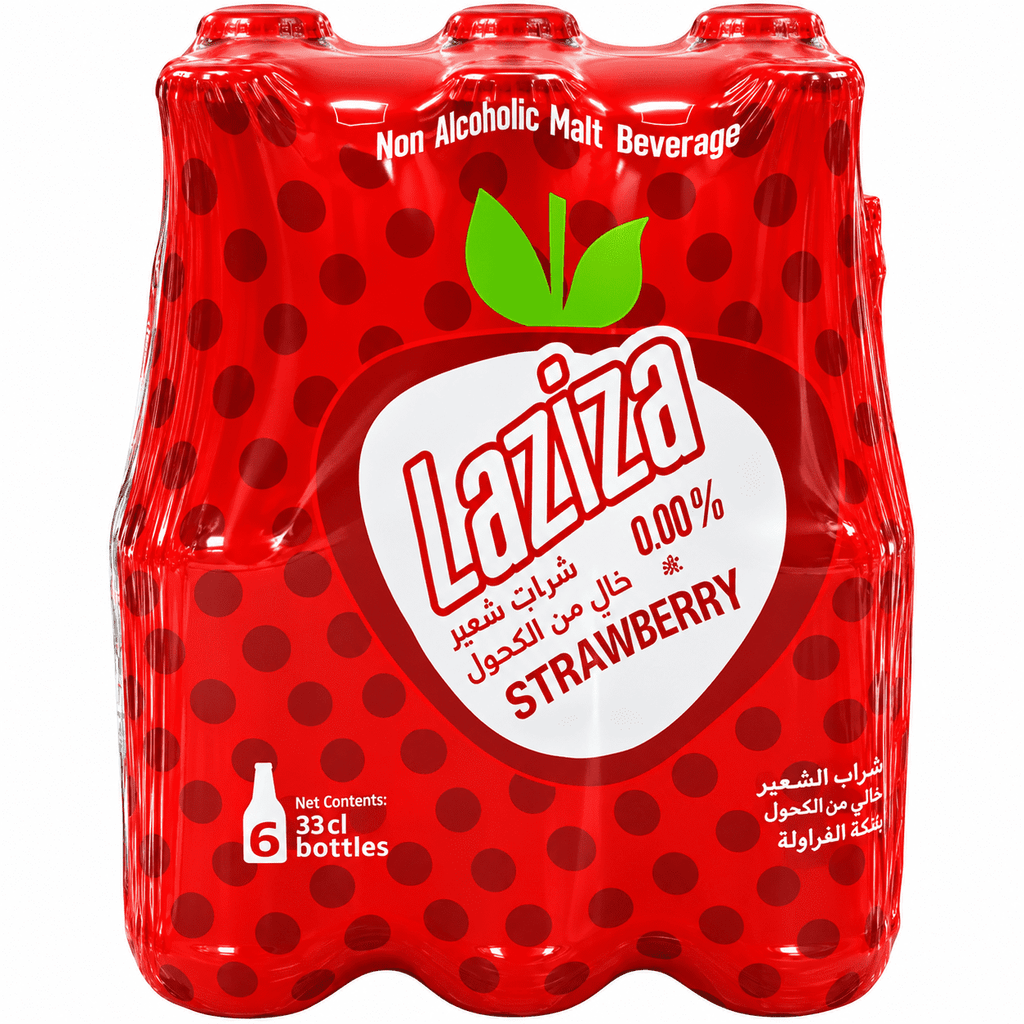 Laziza Strawberry Flavor Malt Beverage, One 6-Pack 11.2 Fl. oz. (330ml) Glass Bottles
