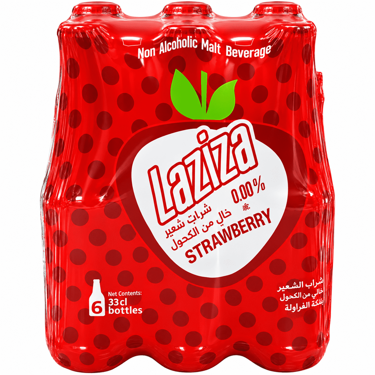 Laziza Strawberry Flavor Malt Beverage, One 6-Pack 11.2 Fl. oz. (330ml) Glass Bottles
