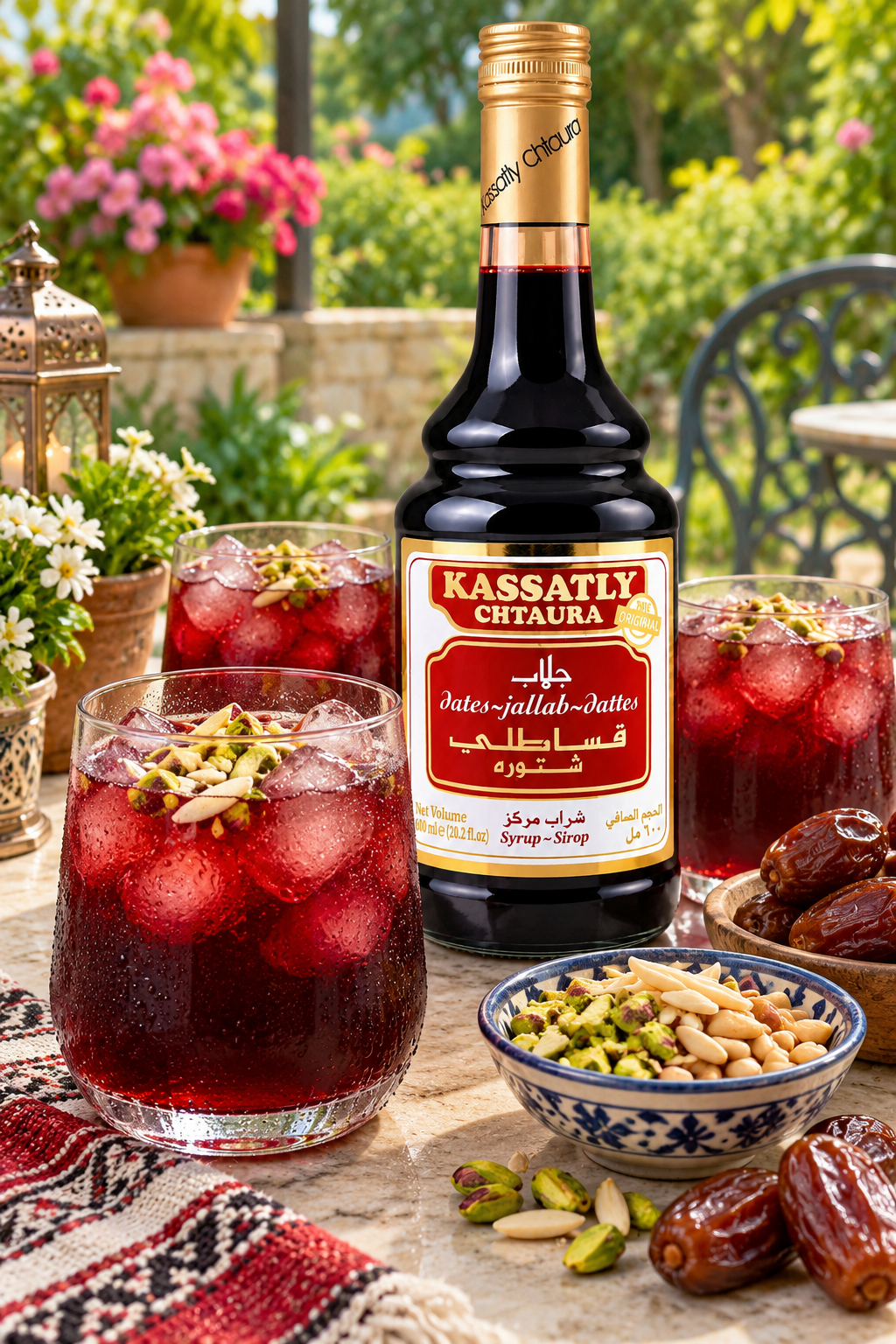 Kassatly Chtaura Traditional Lebanese Jallab Syrup – Middle Eastern Drink Concentrate, 20 fl oz Glass Bottle, 1 Pack