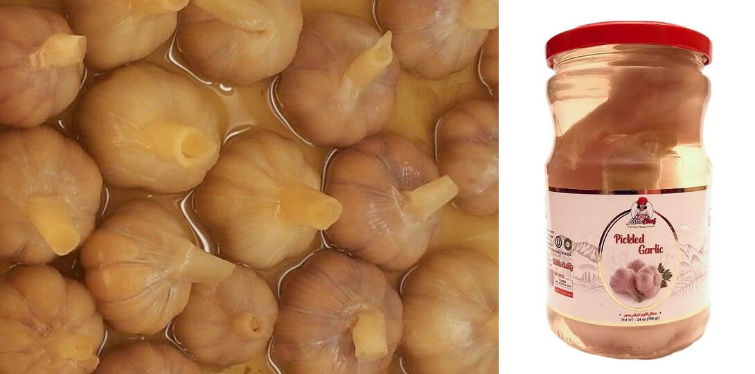 Pickled Garlic Whole in Brine, Crispy and Fresh, Two (2) Glass Jars 24oz (700g)