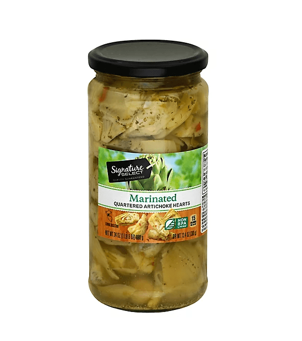 Artichoke Hearts Marinated Quartered Four (4) Glass Jars - 24 Oz. (680g) - DR,WT, 13.4oz. (379g)