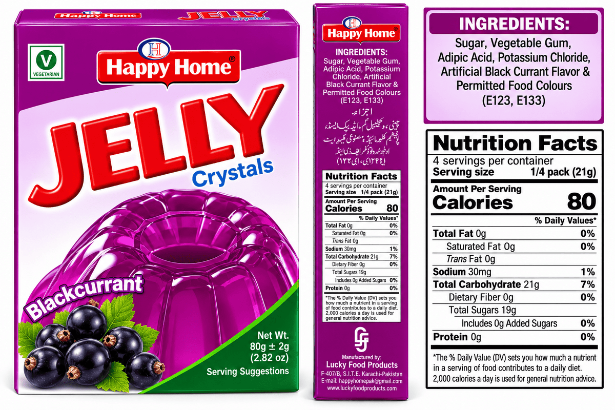 Happy Home Blackberry Halal Jelly Crystals, 80 g Boxes, 6-Pack
