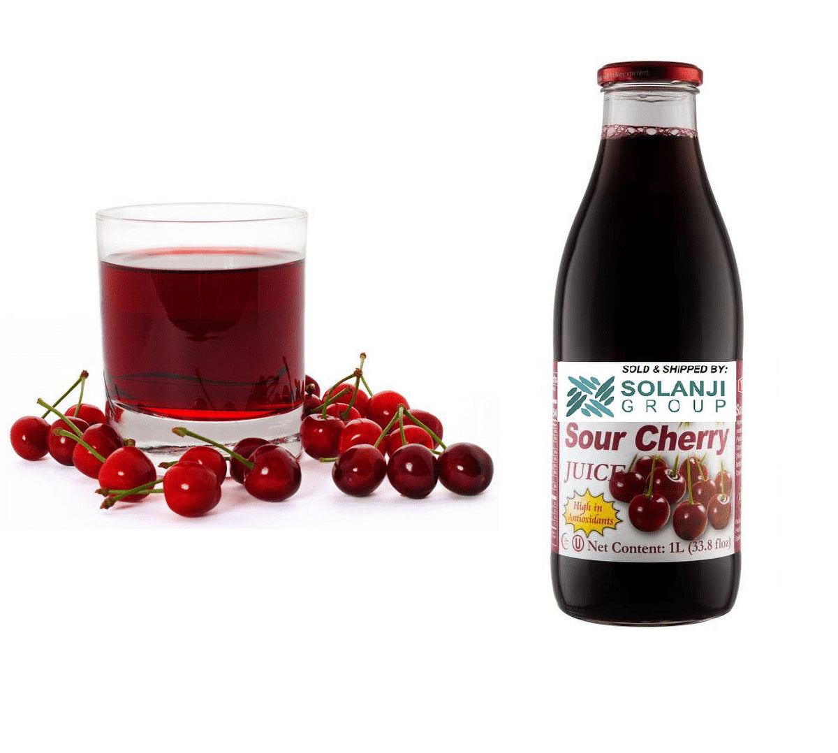 Cherry Juice Net 33.8 fl.oz (1 Ltr.) - Four (4) Glass Bottles - High in Antioxidants