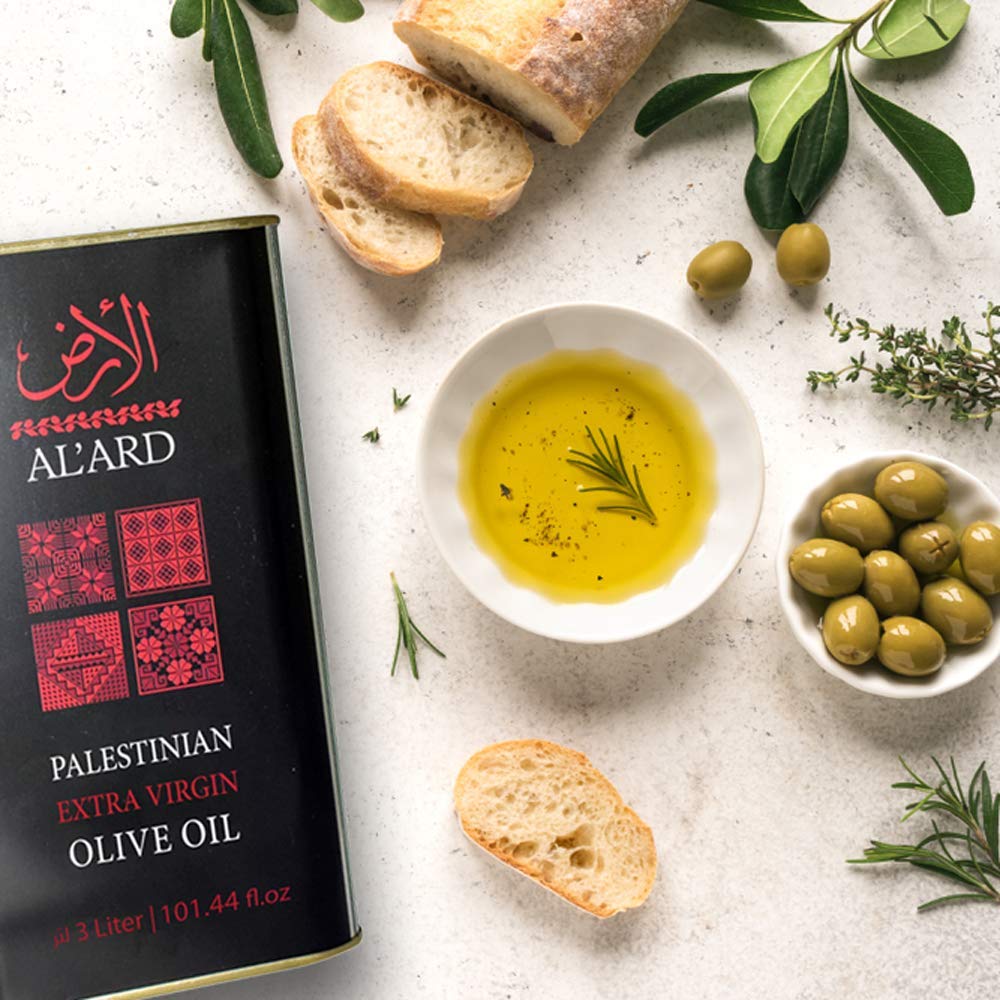Al'ARD Extra Virgin Olive Oil First Cold Pressed One L. Tin Can/ 33.81 fl.oz.  - زيت زيتون الأرض الفلسطيني