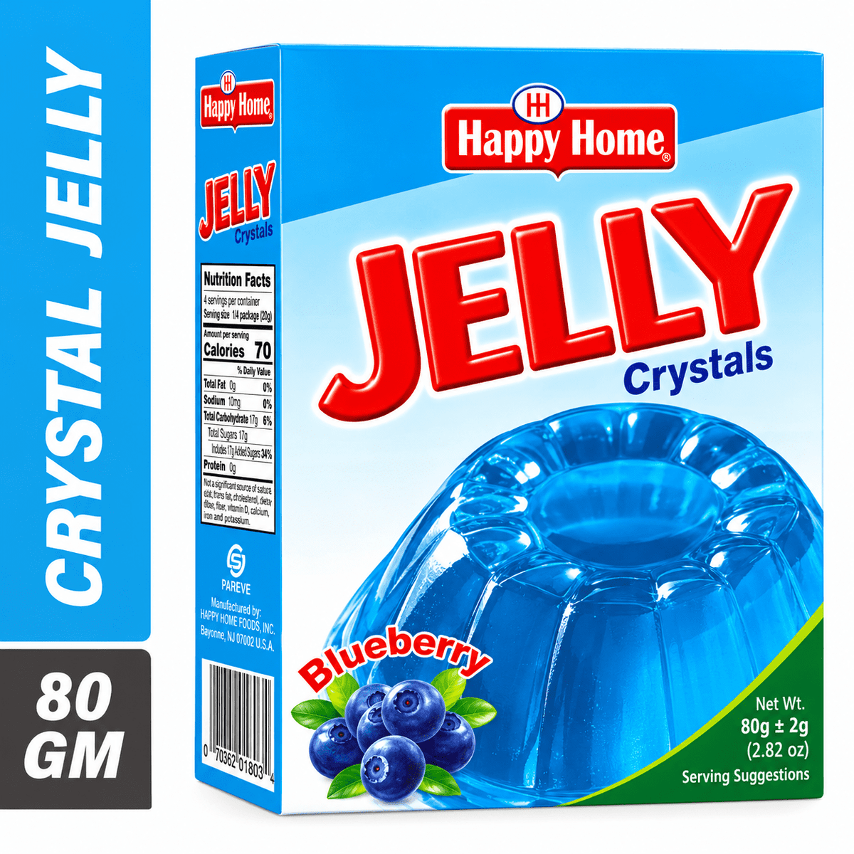 Happy Home Blueberry Halal Jelly Crystals, 80 g Boxes, 6-Pack