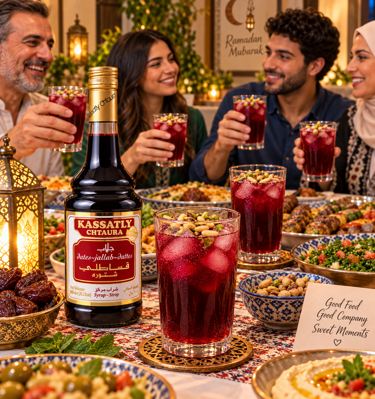 Kassatly Chtaura Traditional Lebanese Jallab Syrup – Middle Eastern Drink Concentrate, 20 fl oz Glass Bottle, 1 Pack