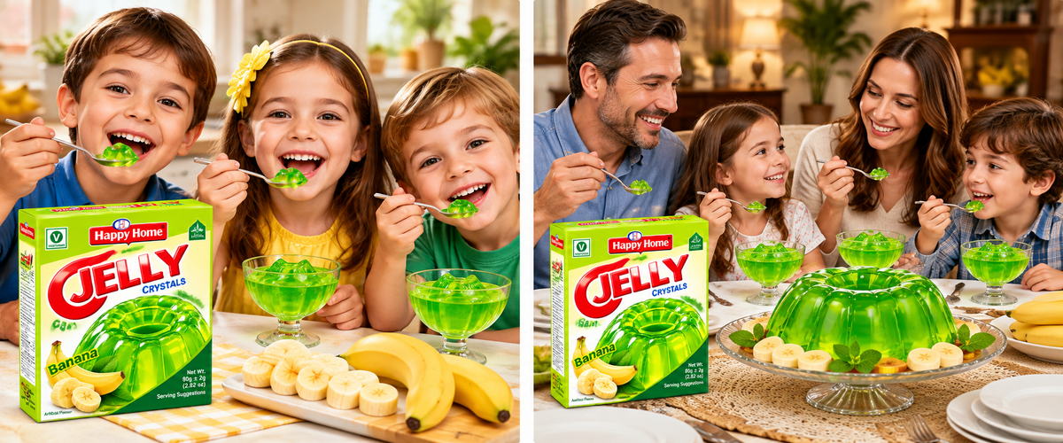 Happy Home Banana Halal Jelly Crystals, 80 g Boxes, 6-Pack