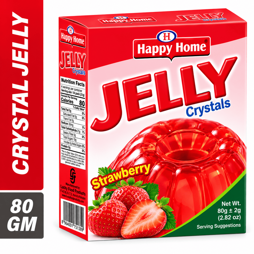 Happy Home Strawberry Halal Jelly Crystals, 80 g Boxes, 6-Pack