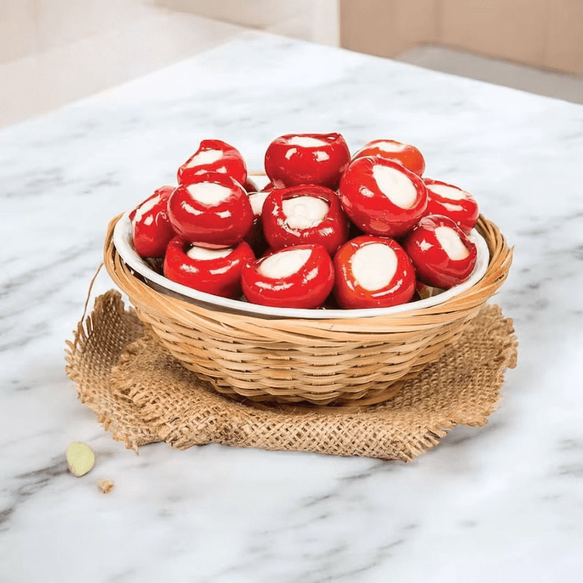 Cherry Red Peppers Stuffed with Cheese- - 2 Glass Jars Net Wt. 33.9oz. (960g)