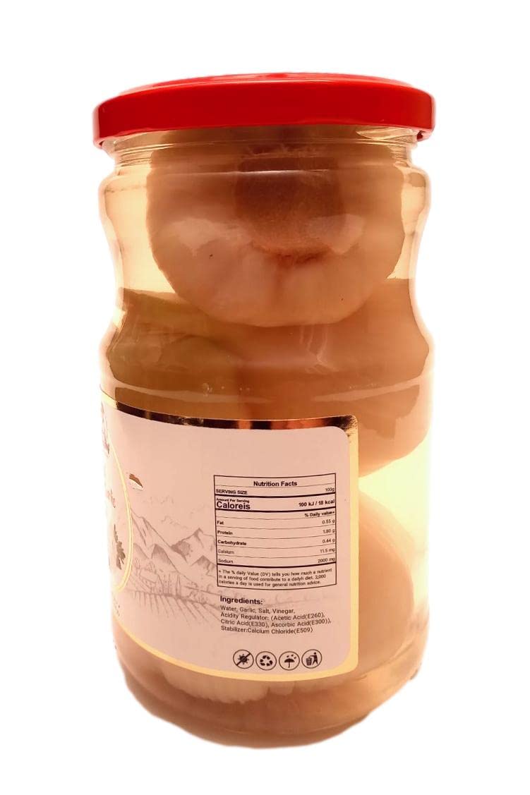Pickled Garlic Whole in Brine, Crispy and Fresh, Two (2) Glass Jars 24oz (700g)