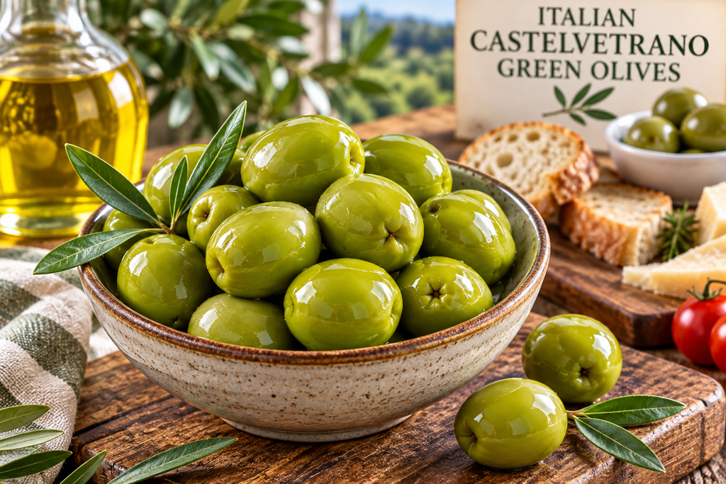 Italian Castelvetrano Whole Green Olives One Glass Jar DR. WT. 10 oz (283g)