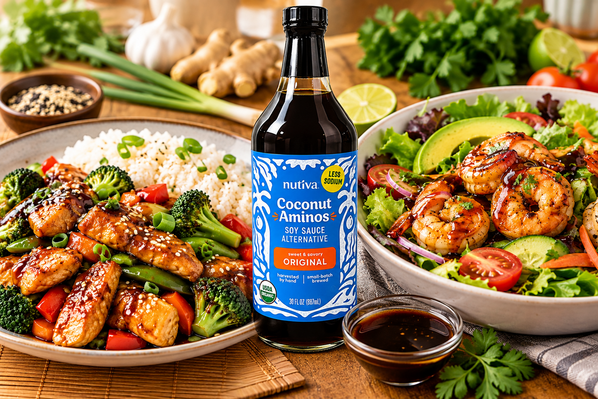 Organic Coconut Aminos Seasoning Sauce & Marinade, 2 Glass Bottles, 32 fl oz (887 mL) Each